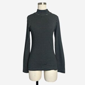 Jcrew Factory NWT Striped mockneck top gold buttons French minimalist capsule S